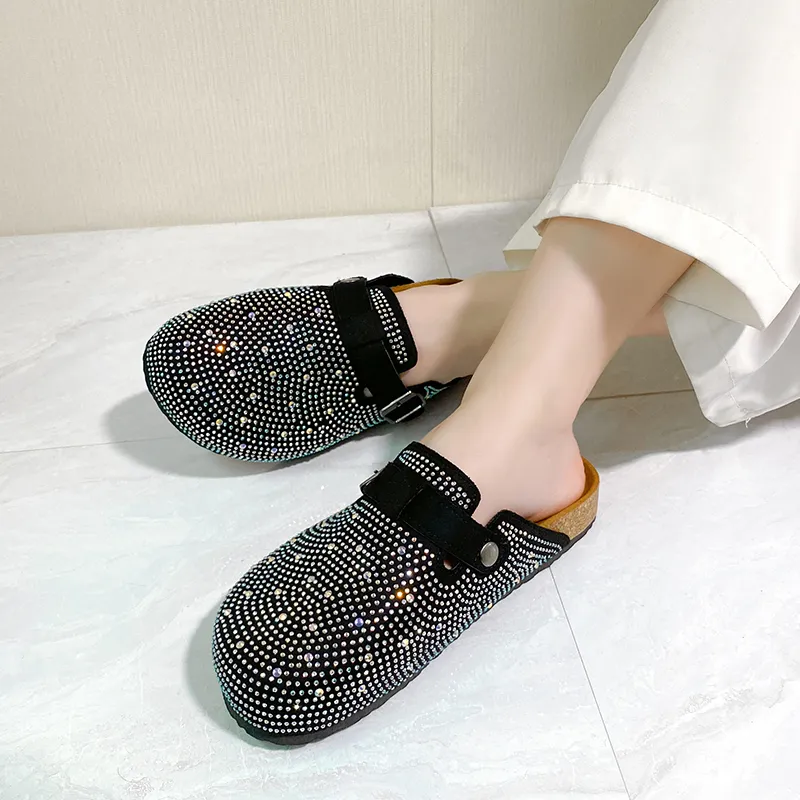 Xingdiman Rubber Sole Rhinestone Quiet Wrap-toe Slippers Unisex-10
