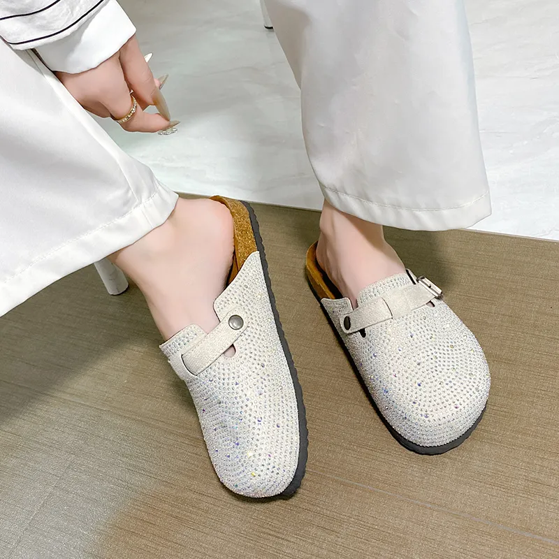 Xingdiman Rubber Sole Rhinestone Quiet Wrap-toe Slippers Unisex-14