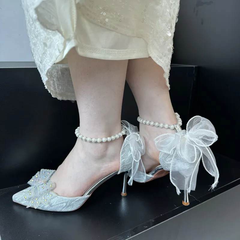 Xingdiman Slim Heel High Heels 8cm 6cm Women's Silver [ Gift Box Set ]-1