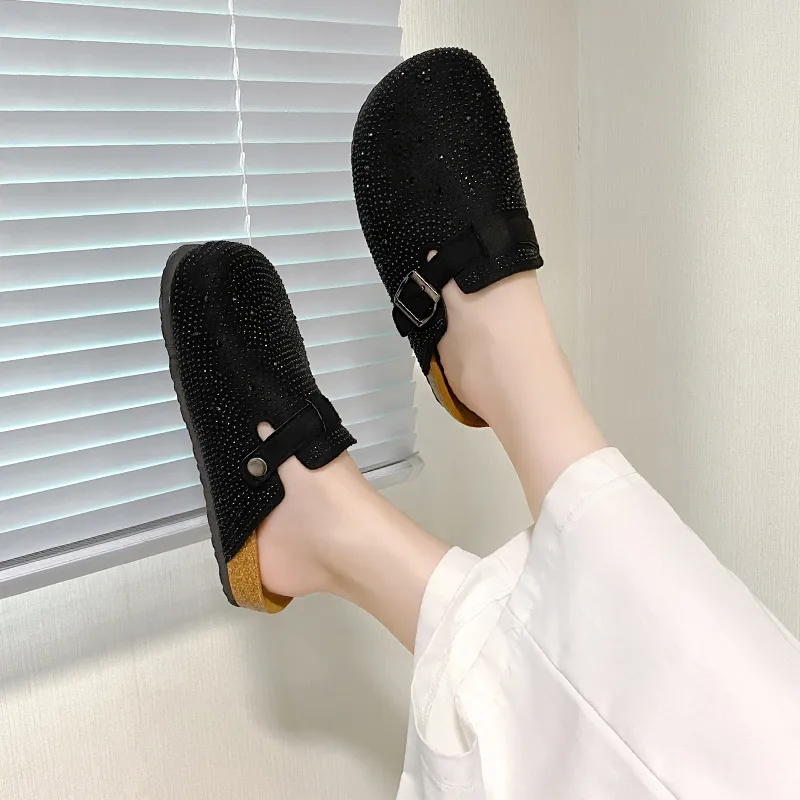 Xingdiman Rubber Sole Rhinestone Quiet Wrap-toe Slippers Unisex-5