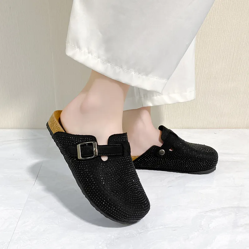 Xingdiman Rubber Sole Rhinestone Quiet Wrap-toe Slippers Unisex-3