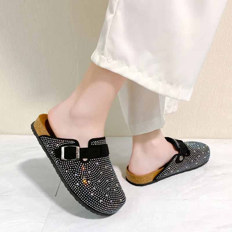 Xingdiman Rubber Sole Rhinestone Quiet Wrap-toe Slippers Unisex-9
