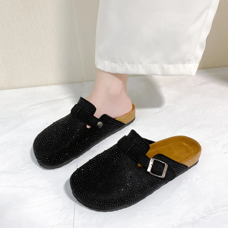 Xingdiman Rubber Sole Rhinestone Quiet Wrap-toe Slippers Unisex-1