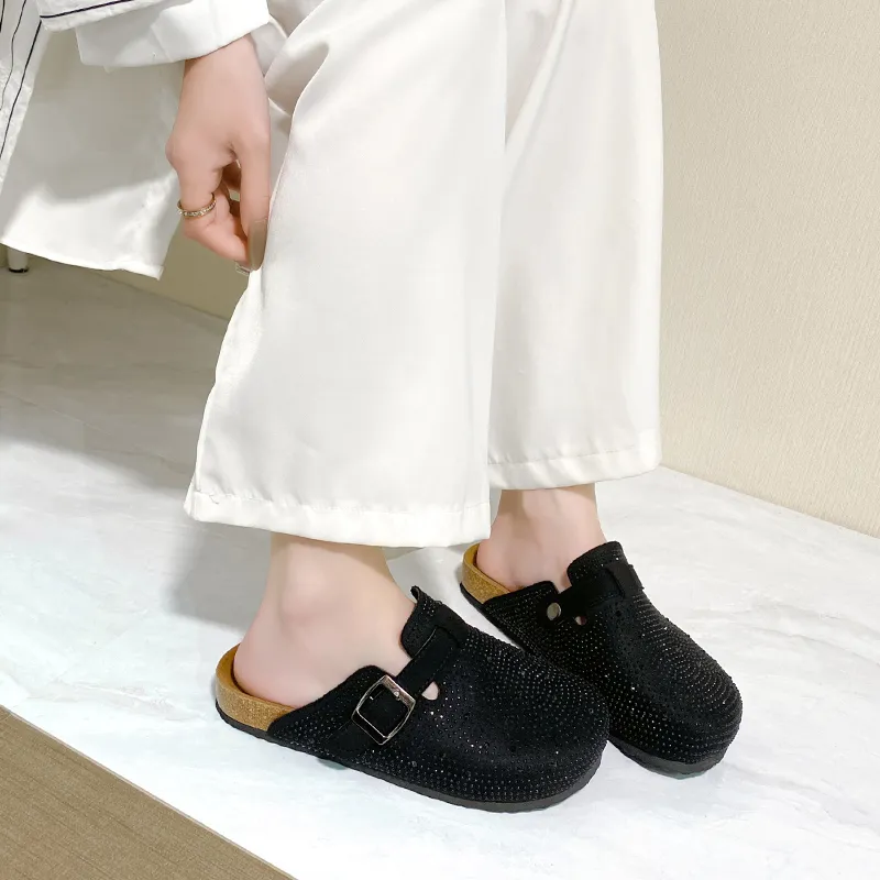 Xingdiman Rubber Sole Rhinestone Quiet Wrap-toe Slippers Unisex-4
