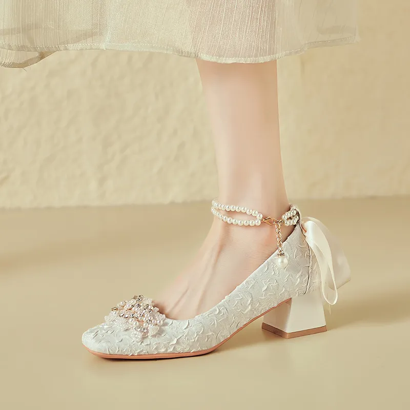 Xingdiman Chunky Heel High Heels 5cm Women's Apricot-2