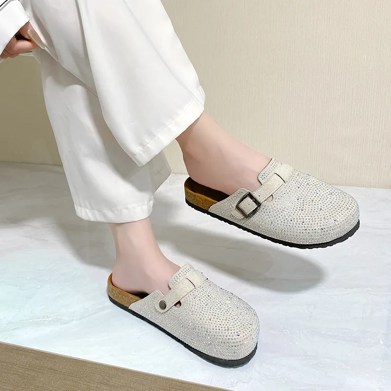 Xingdiman Rubber Sole Rhinestone Quiet Wrap-toe Slippers Unisex-15