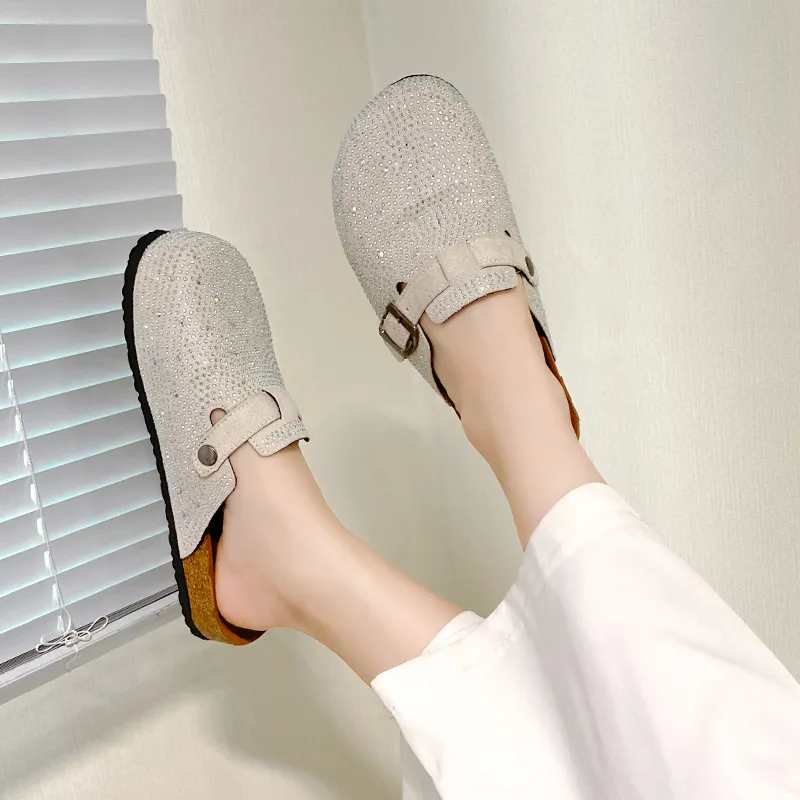 Xingdiman Rubber Sole Rhinestone Quiet Wrap-toe Slippers Unisex-12