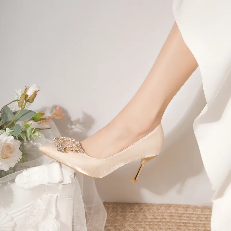 Xingdiman Slim Heel High Heels Women's Light Champagne-6