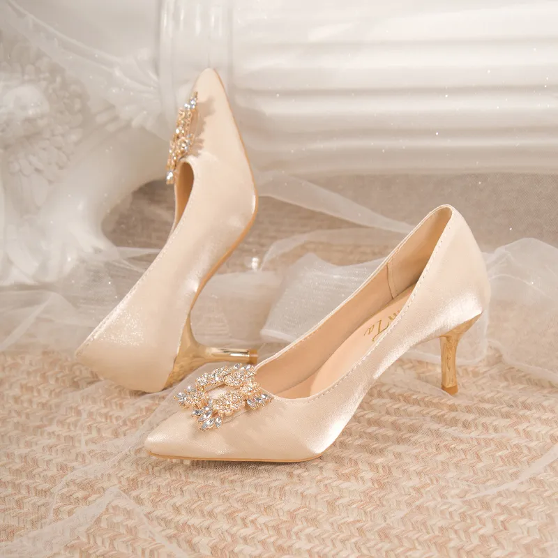 Xingdiman Slim Heel High Heels Women's Light Champagne-4