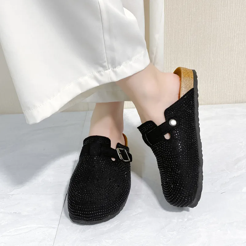 Xingdiman Rubber Sole Rhinestone Quiet Wrap-toe Slippers Unisex-2