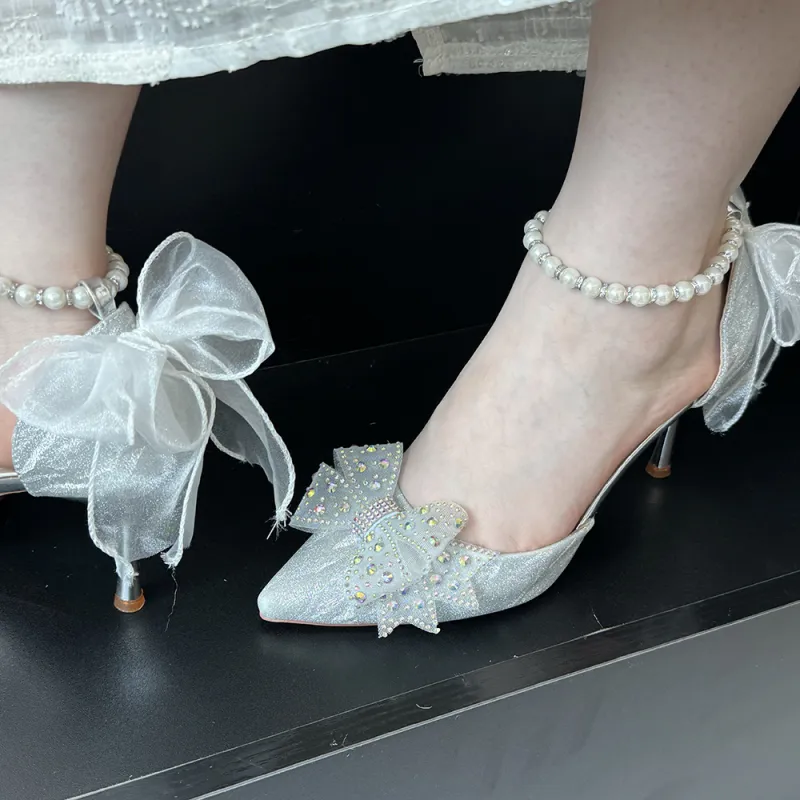 Xingdiman Slim Heel High Heels 8cm 6cm Women's Silver [ Gift Box Set ]-3