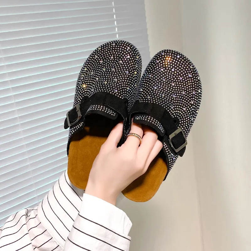 Xingdiman Rubber Sole Rhinestone Quiet Wrap-toe Slippers Unisex-7