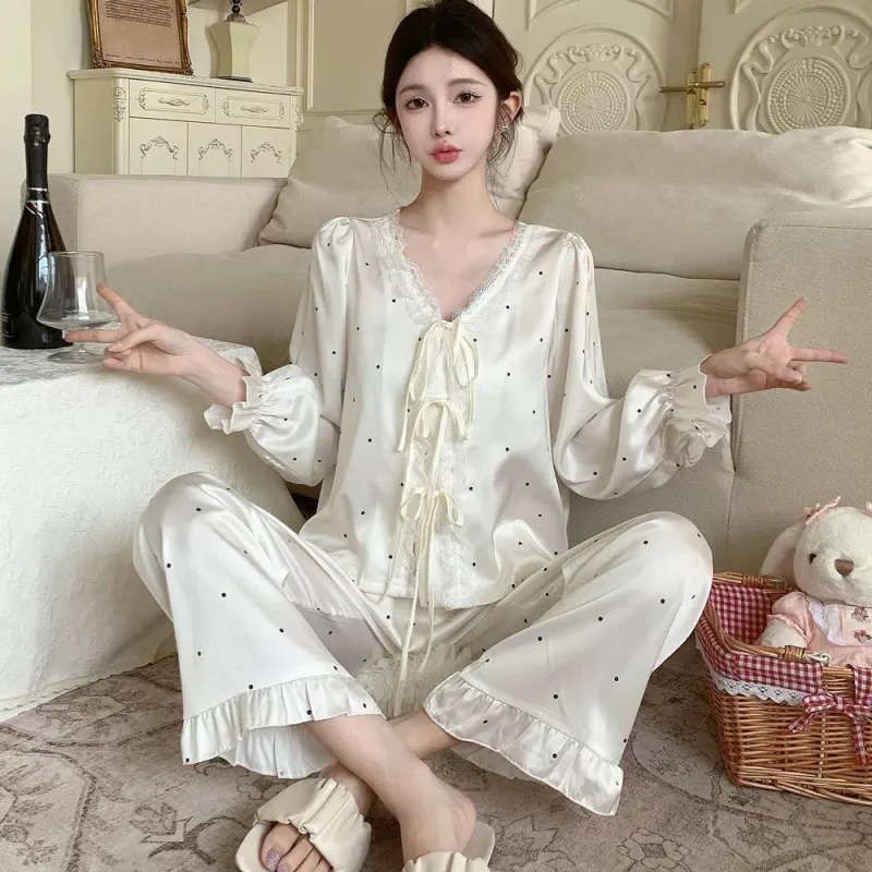 MIIOW Pajama Set Women's Champagne Polka Dot-3