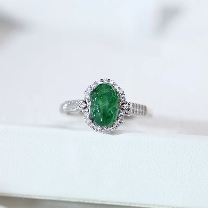 Clear Snow Ice Glutinous Jadeite Auspicious Animal Ring Women's-4