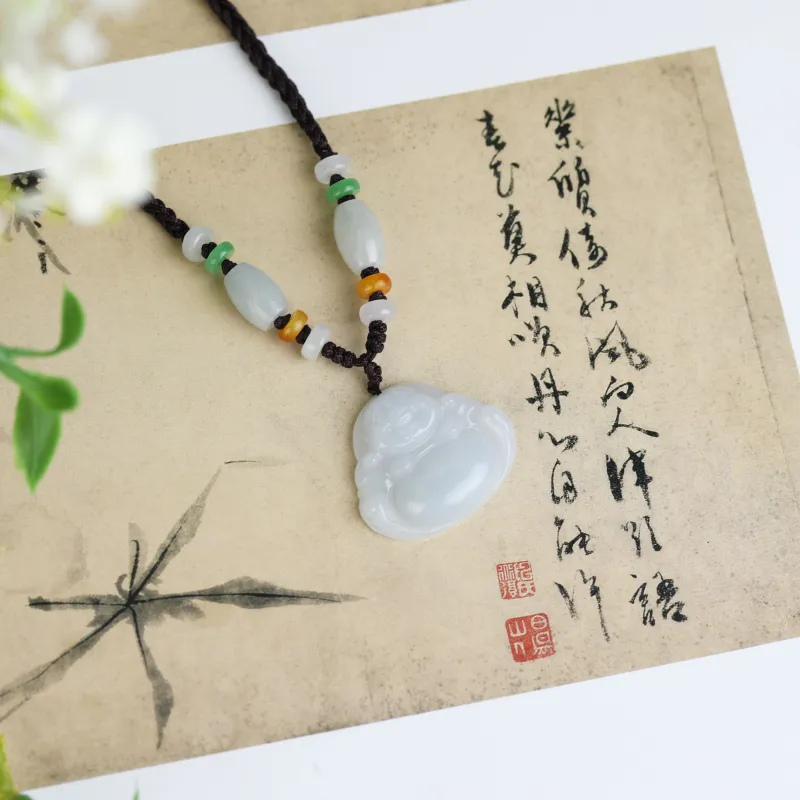 Clear Snow Bean Type Jadeite Necklaces Unisex-4