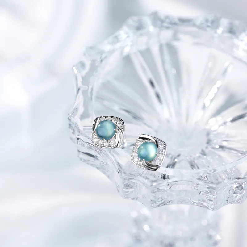 Clear Snow Ice Glutinous Jadeite Stud Earrings Unisex-7