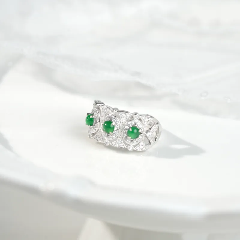 Clear Snow Ice Glutinous Jadeite Rings Unisex-3