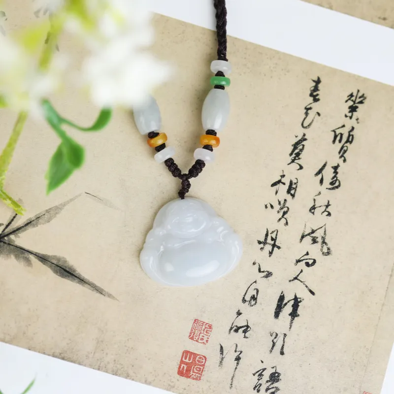 Clear Snow Bean Type Jadeite Necklaces Unisex-6