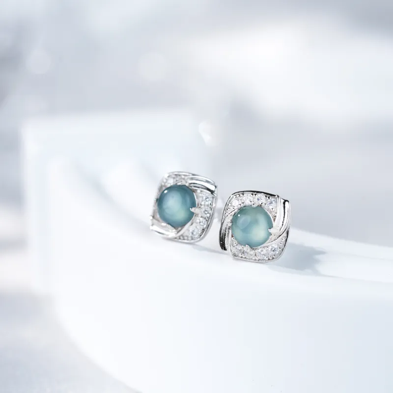 Clear Snow Ice Glutinous Jadeite Stud Earrings Unisex-1