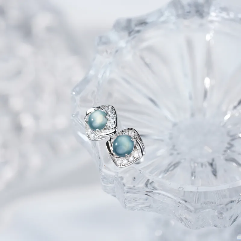 Clear Snow Ice Glutinous Jadeite Stud Earrings Unisex-6