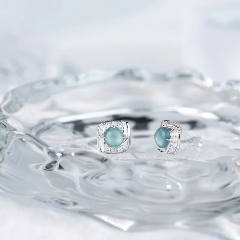 Clear Snow Ice Glutinous Jadeite Stud Earrings Unisex-3