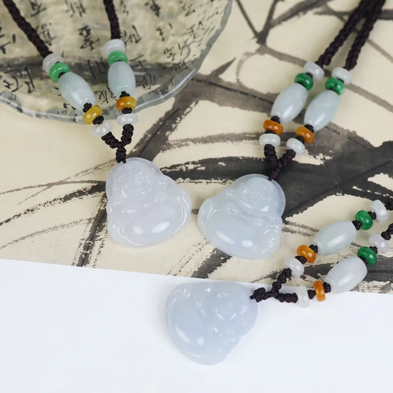Clear Snow Bean Type Jadeite Necklaces Unisex-14