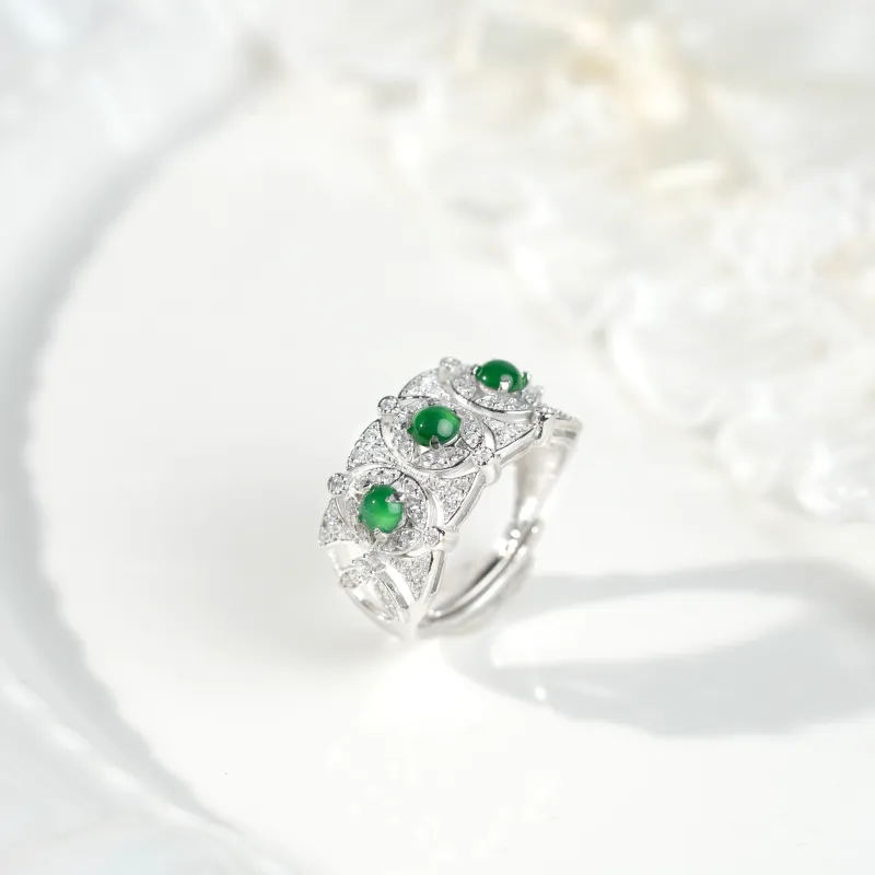 Clear Snow Ice Glutinous Jadeite Rings Unisex-5