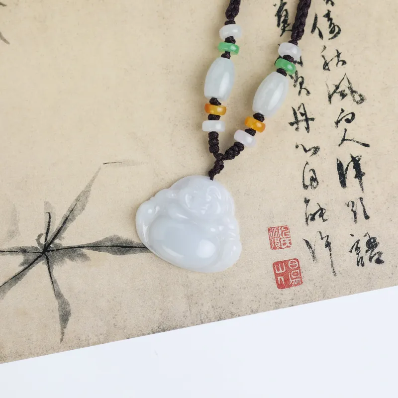 Clear Snow Bean Type Jadeite Necklaces Unisex-3