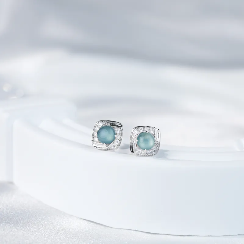Clear Snow Ice Glutinous Jadeite Stud Earrings Unisex-2