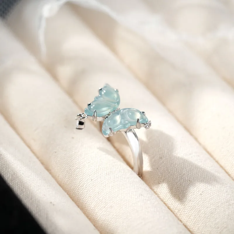 Clear Snow Ice Glutinous Jadeite Rings Women's-7