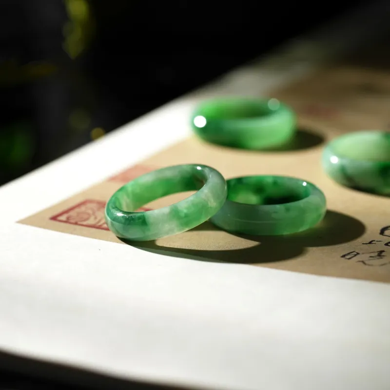 Clear Snow Glutinous Jade Jadeite Rings Unisex-3