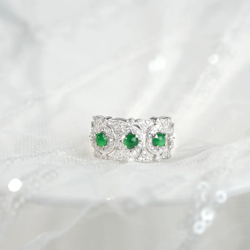 Clear Snow Ice Glutinous Jadeite Rings Unisex-2