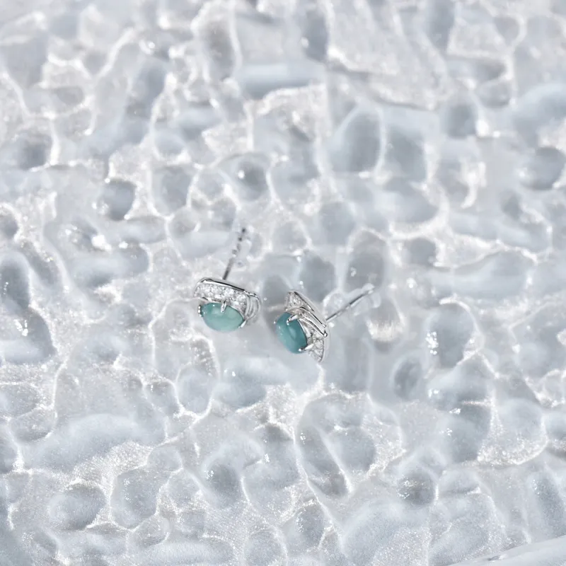 Clear Snow Ice Glutinous Jadeite Stud Earrings Unisex-5