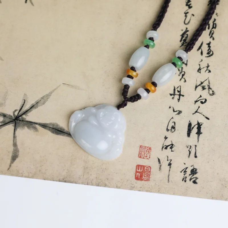 Clear Snow Bean Type Jadeite Necklaces Unisex-2