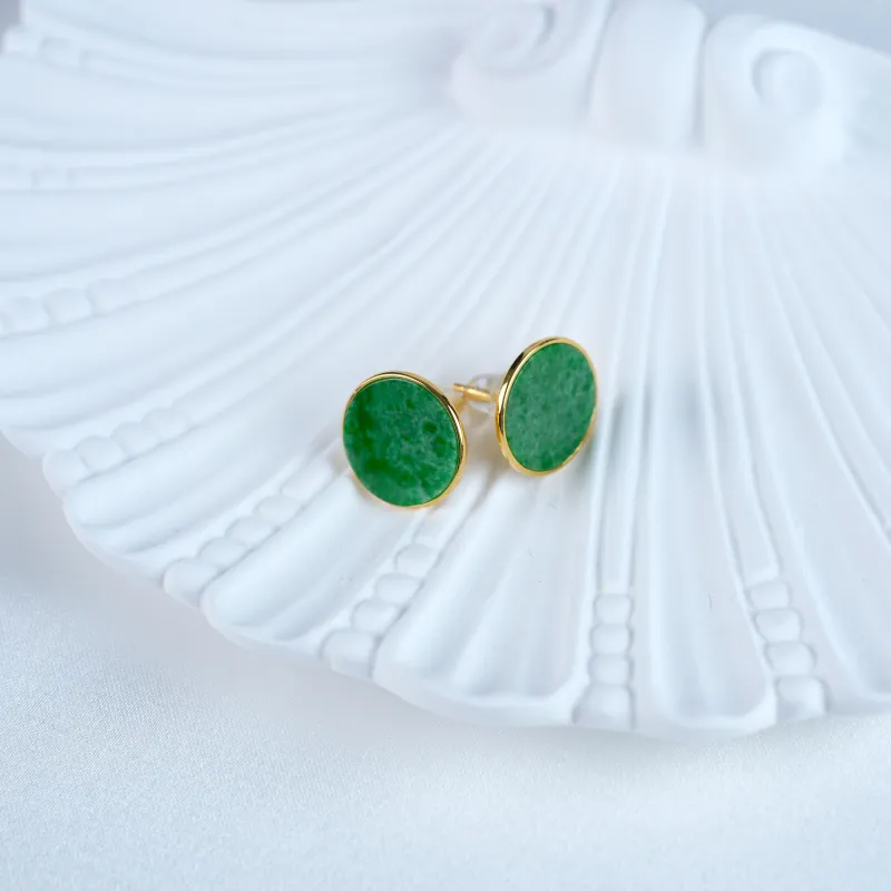 Clear Snow Glutinous Jade Jadeite Stud Earrings Unisex-3