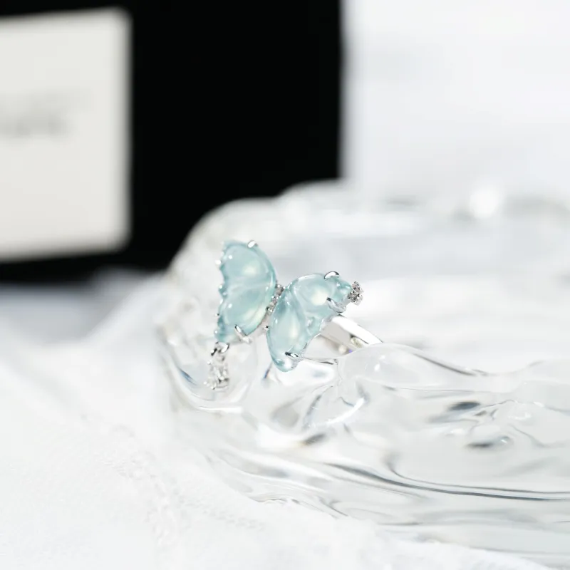 Clear Snow Ice Glutinous Jadeite Rings Women's-4