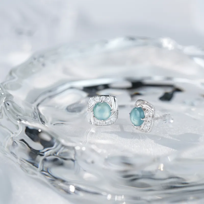 Clear Snow Ice Glutinous Jadeite Stud Earrings Unisex-4