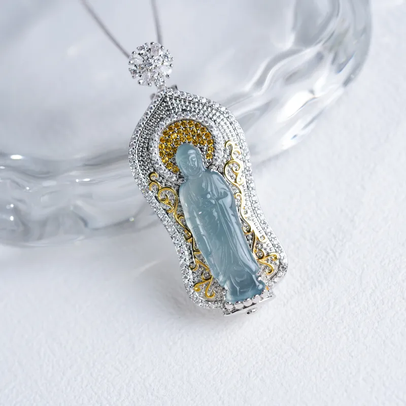 Clear Snow Ice Glutinous Jadeite Necklaces Unisex-5