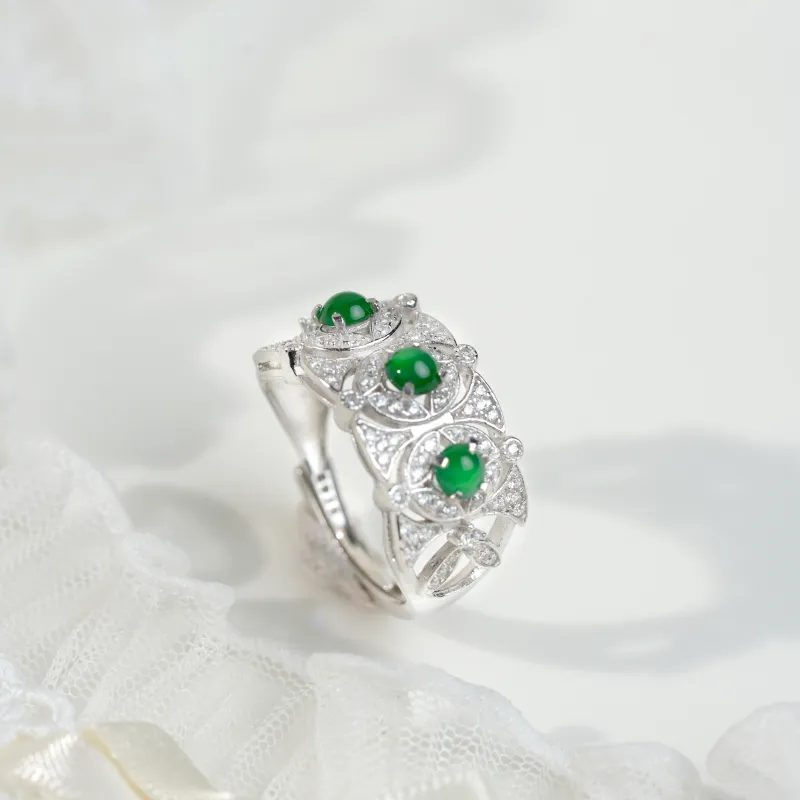 Clear Snow Ice Glutinous Jadeite Rings Unisex-7