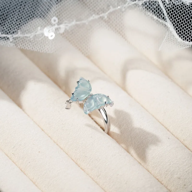 Clear Snow Ice Glutinous Jadeite Rings Women's-6