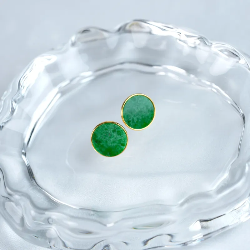 Clear Snow Glutinous Jade Jadeite Stud Earrings Unisex-1