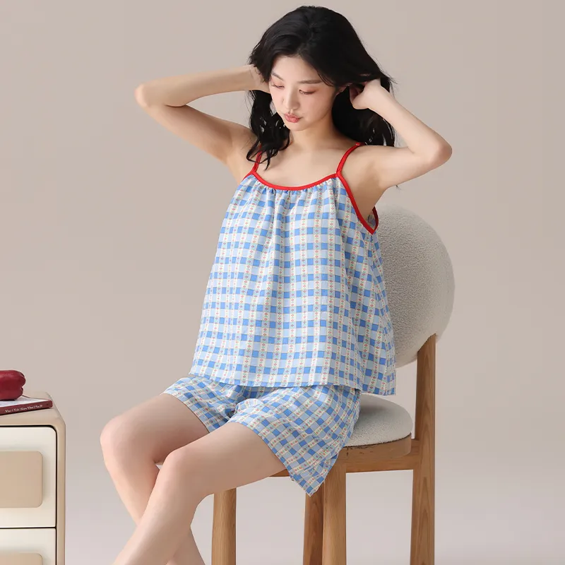 BONAS Pajama Set Women's Color Blocking Polka Dot-7