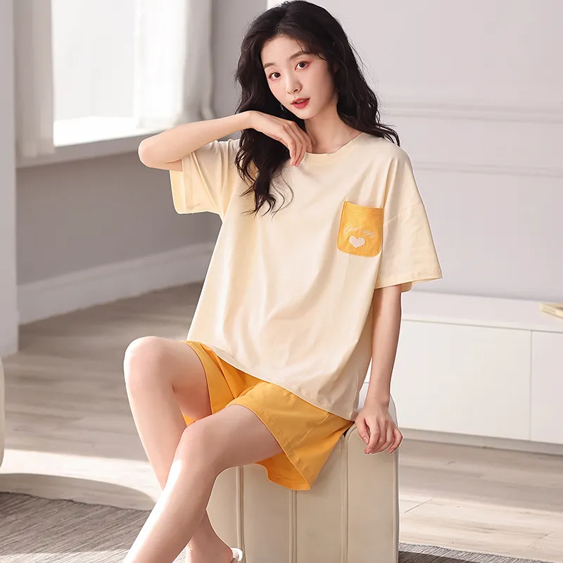 BONAS Pajama Set Women's Yellow Heart-2