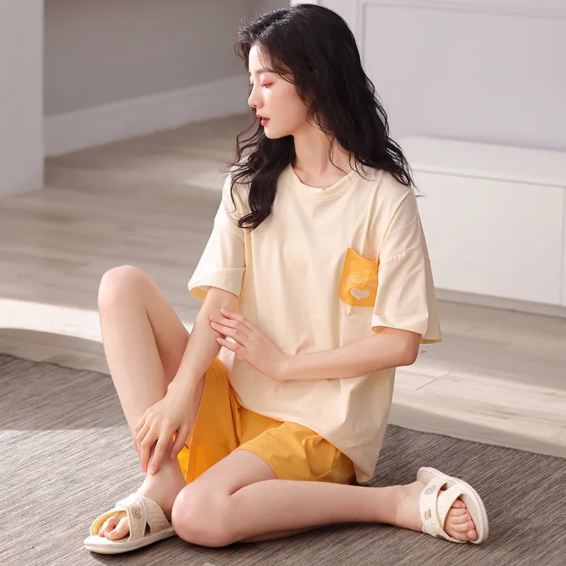 BONAS Pajama Set Women's Yellow Heart-3