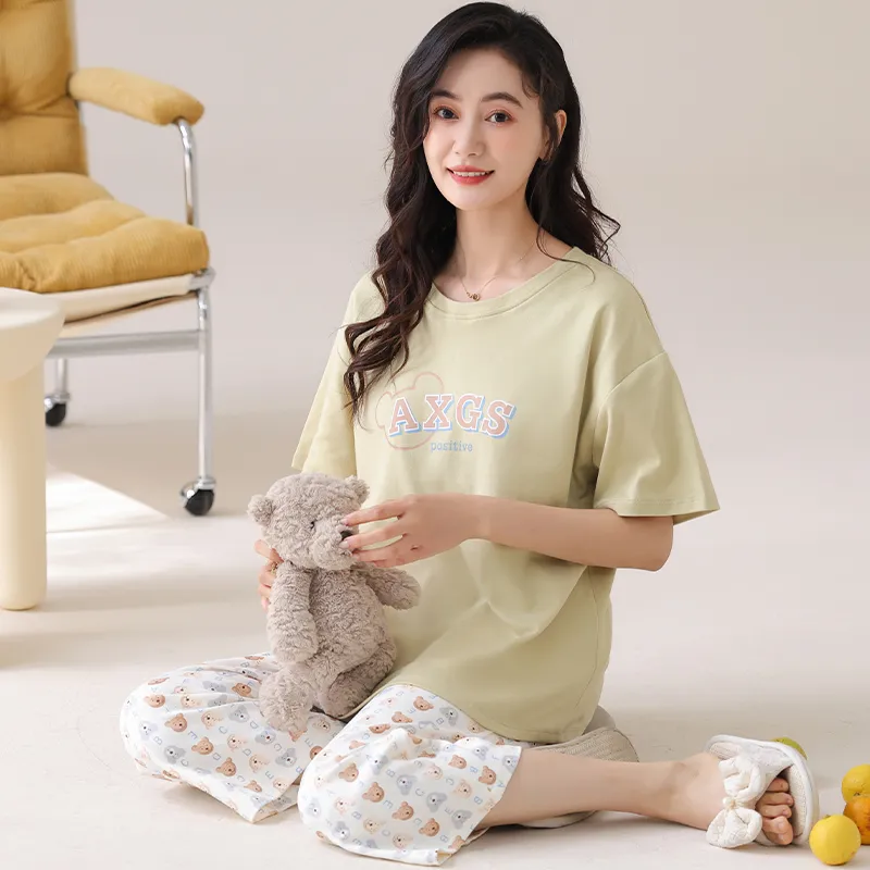 BONAS Pajama Set Women's Light Green Bear-2