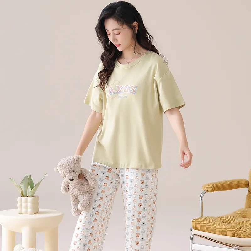 BONAS Pajama Set Women's Light Green Bear-5