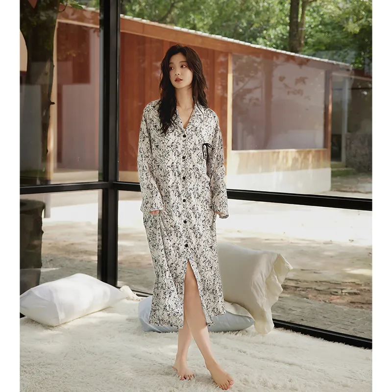BONAS Nightgown Women's Black And White Floral-6