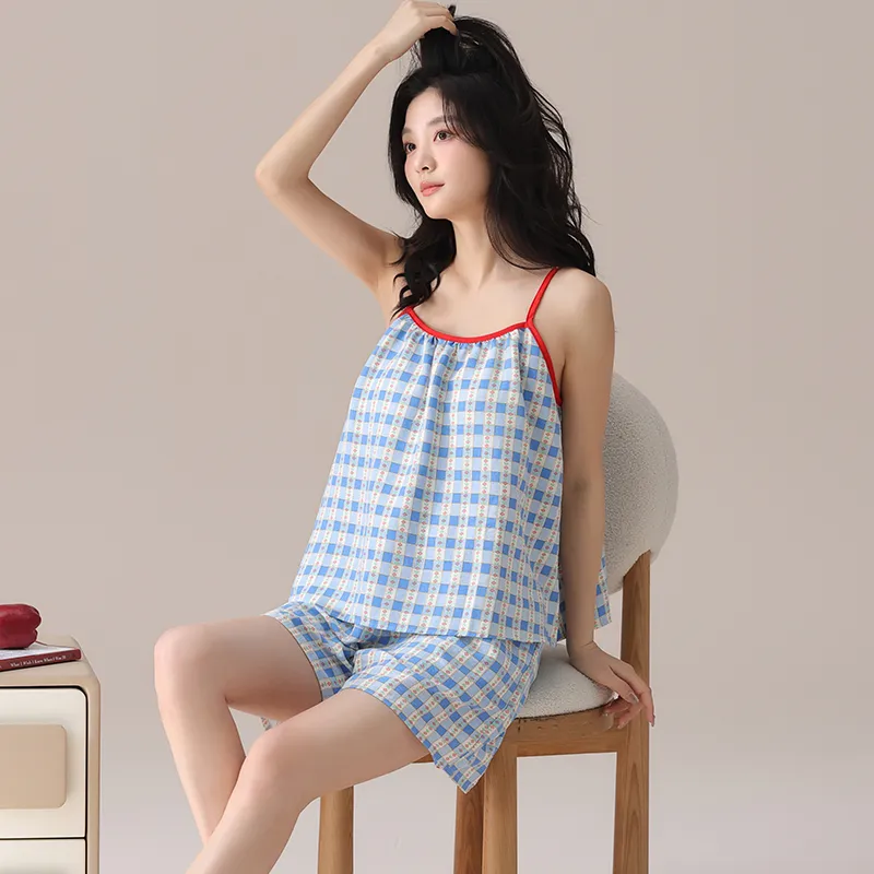 BONAS Pajama Set Women's Color Blocking Polka Dot-6