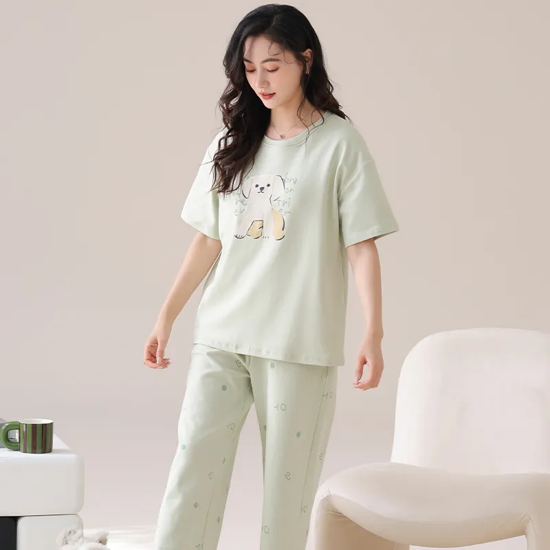 BONAS Pajama Set Women's Mint Green Puppy-5