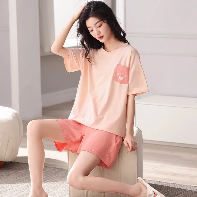 BONAS Pajama Set Women's Pink Heart-5